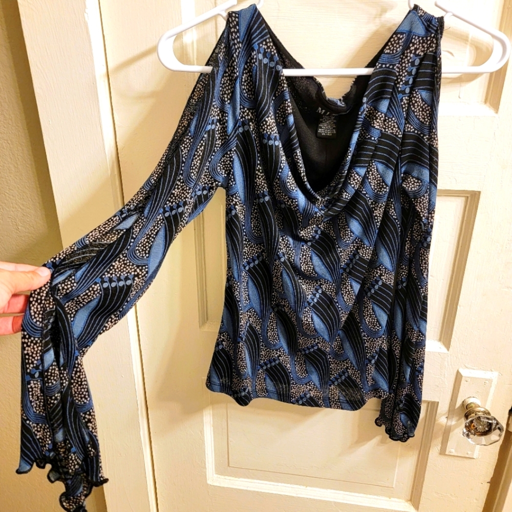 Mixit Blue & Black Long Sleeved Blouse S